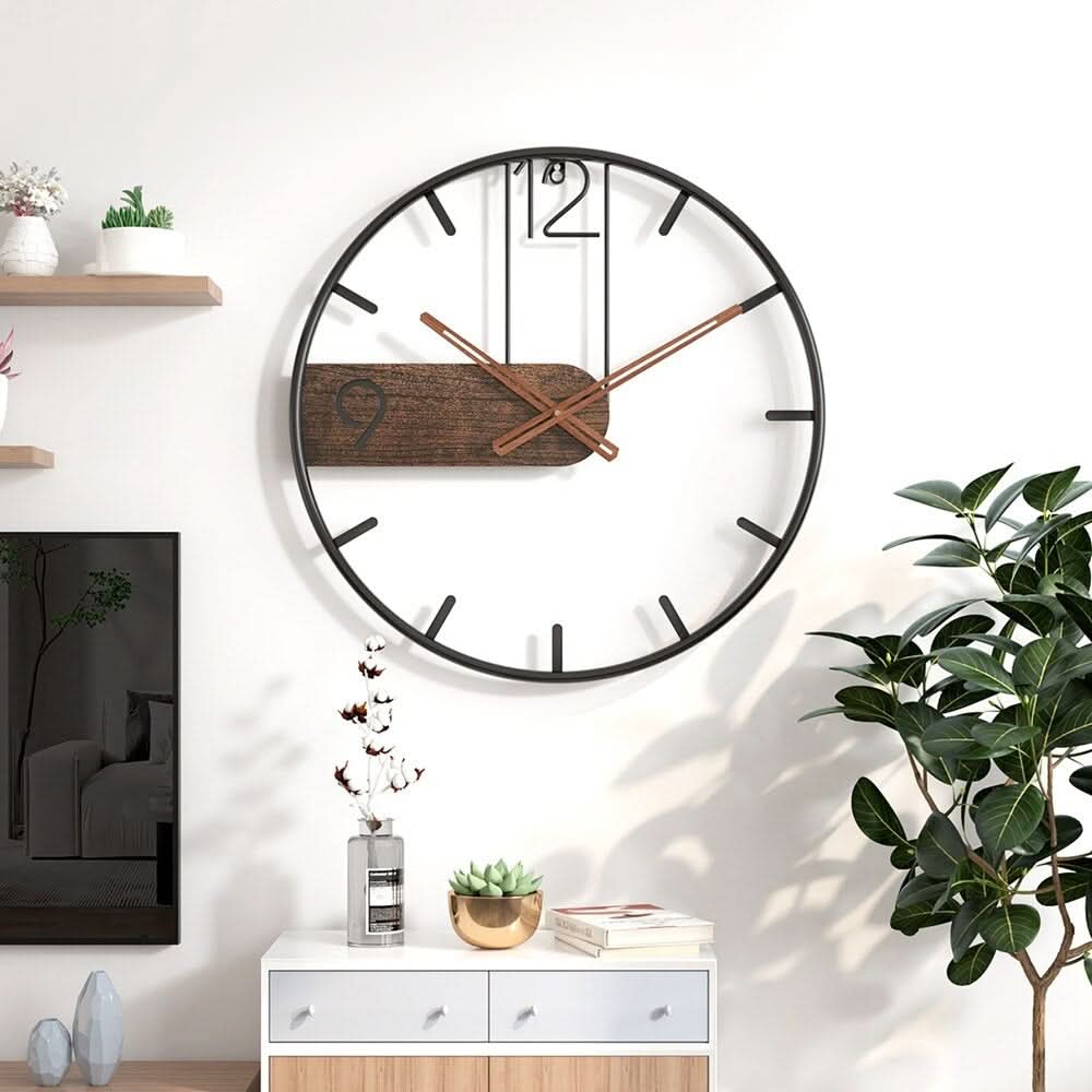 Reloj de Pared Grande Redondo de Metal Horium para Interiores Modernos con un Toque Elegante