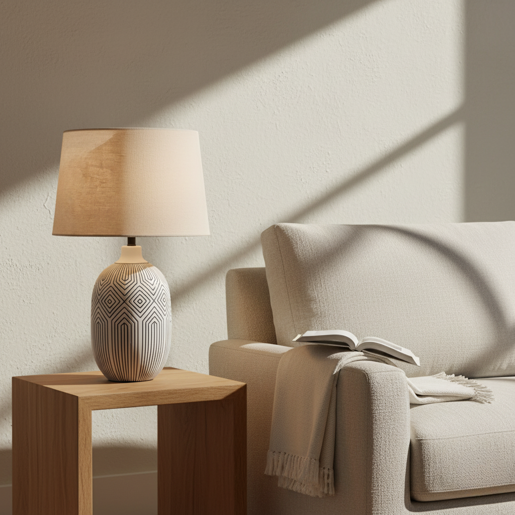 Lumera | Lámpara de Mesa Escultural de Cerámica Blanca Elegante para Sala de Estar