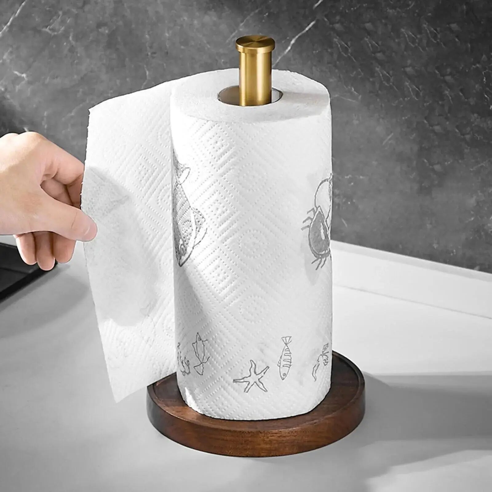 Kalsten | Soporte para toallas de papel de mármol – detalles dorados para un estilo excepcional