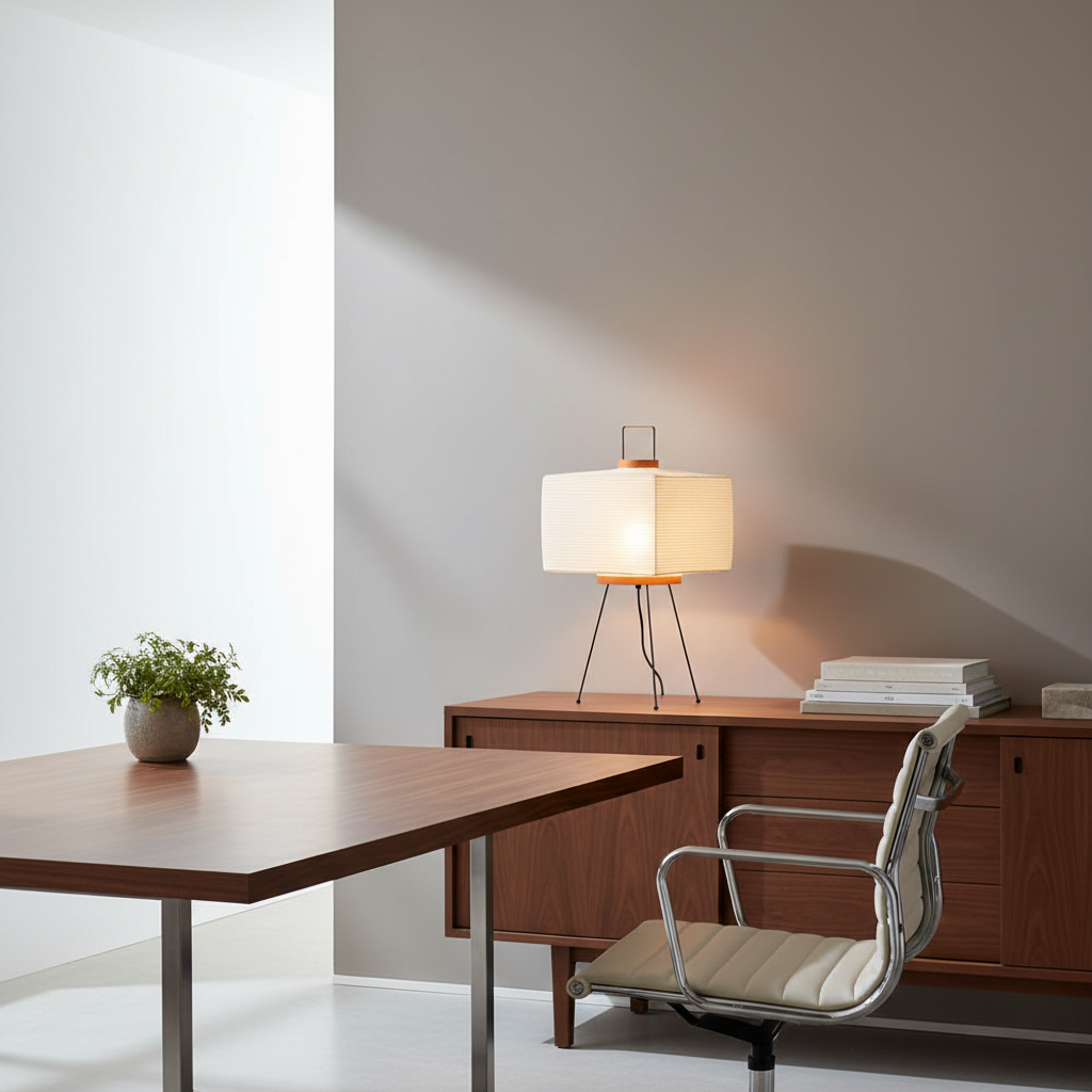 Lámpara de Mesa Minimalista Akari 7A con Pantalla de Papel Washi Plegado a Mano