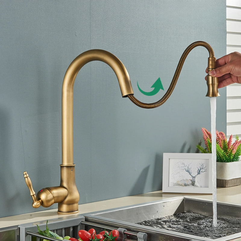 BowLift | Grifo de Cocina VintageTap de Bronce Antiguo – Grifo Mezclador de Estilo Retro con Pico Giratorio