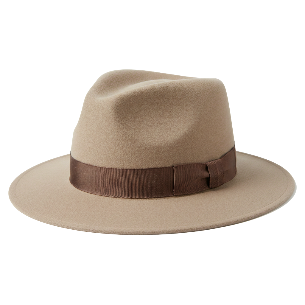 Sombrero fedora de lana beige con cinta marrón - Toni
