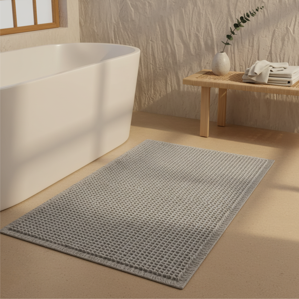 Alfombrilla de Baño Super Absorbente Waffle | Alfombra de Microfibra Antideslizante con Borlas