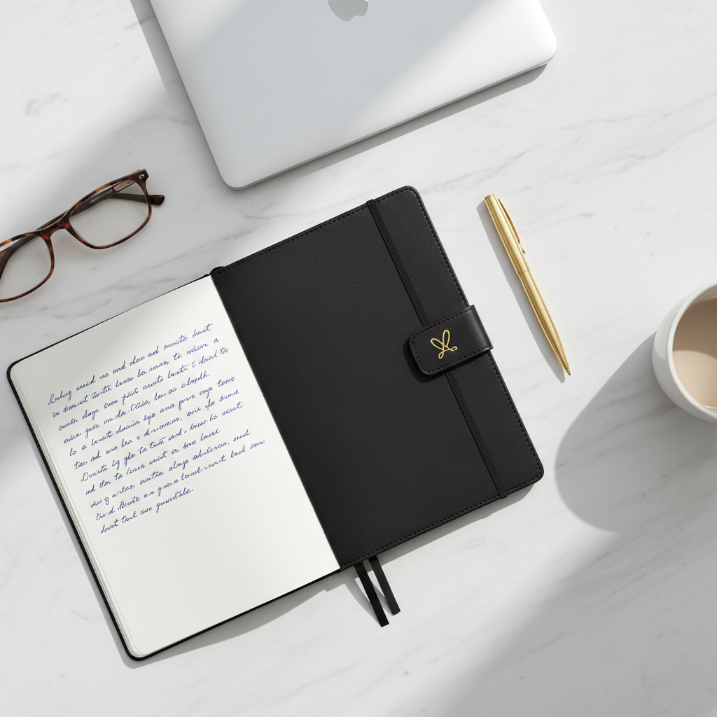 Cuaderno personalizado con encuadernación en cuero y logotipo en lámina dorada