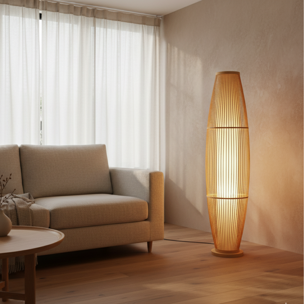 BambooGlow | Lámpara de Mesa y de Pie Moderna y Ecológica Elegante para Sala de Estar