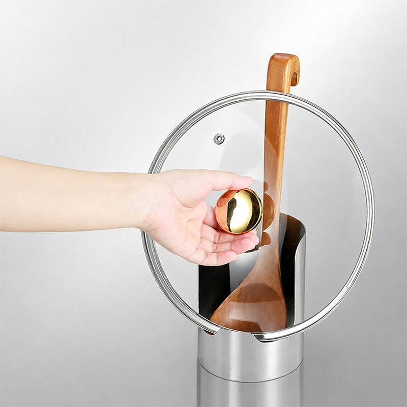 Soporte para utensilios de cocina plateado – Despeja rápidamente, cocina con alegría