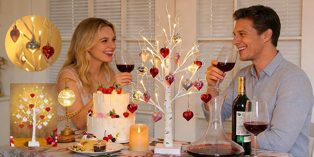 Árbol Decorativo LED con Colgantes en Forma de Corazón de Efecto Abeto