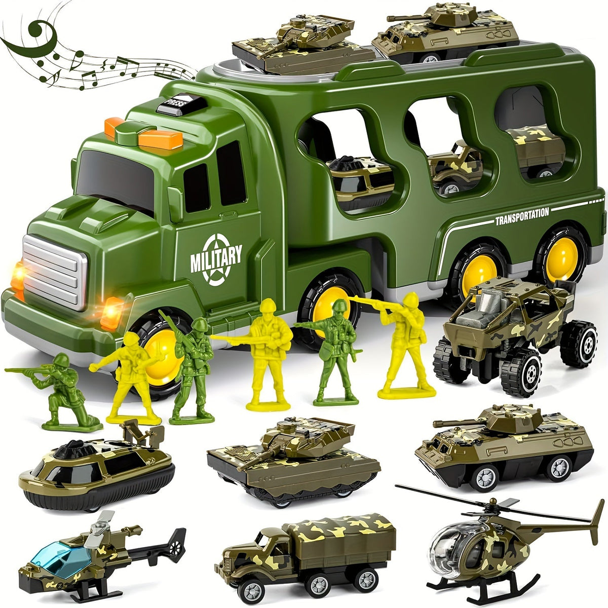 ArmyForce 14-en-1 Set de Juguetes Militares - Camión con Tanques, Soldados y Efectos de Sonido