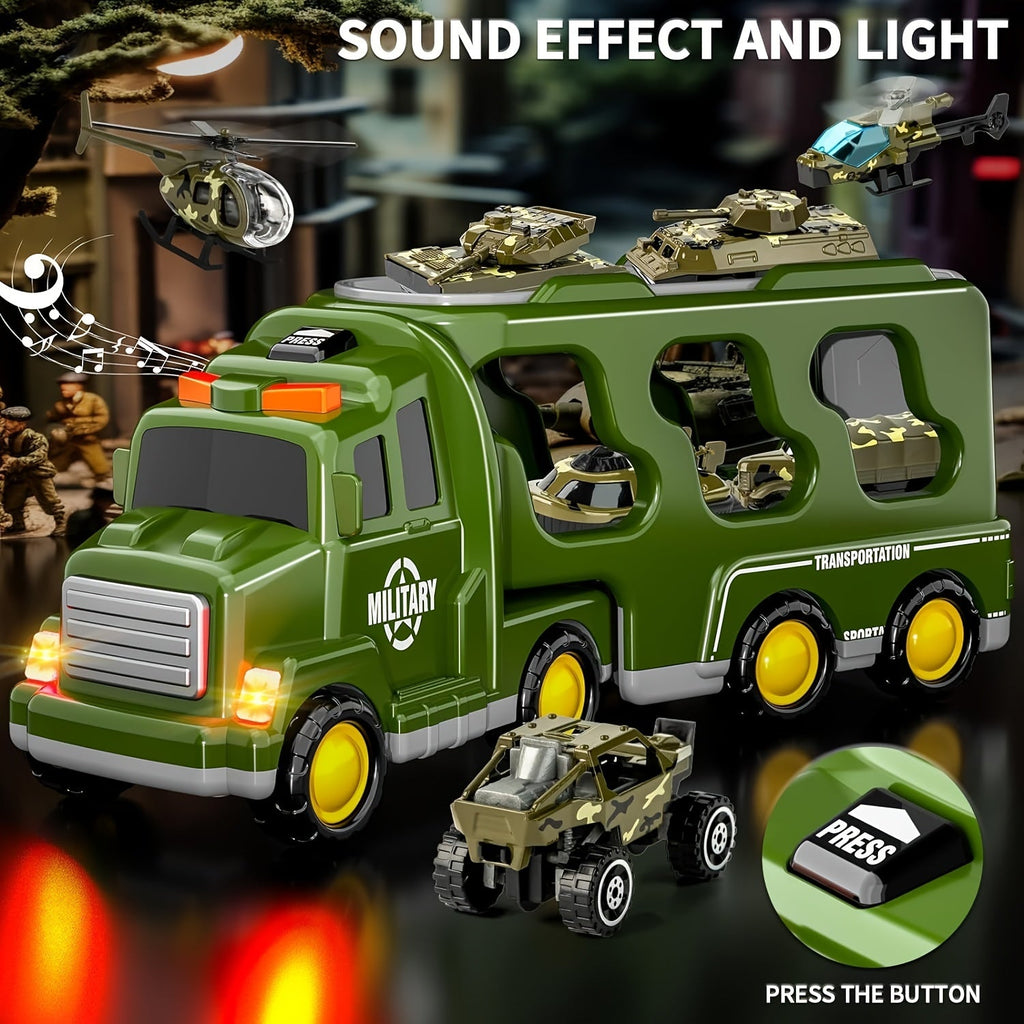 ArmyForce 14-en-1 Set de Juguetes Militares - Camión con Tanques, Soldados y Efectos de Sonido