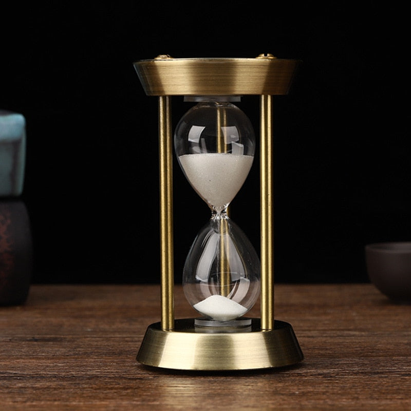 Reloj de arena de metal retro de 3/5/10 minutos, adorno para escritorio de oficina en casa, péndulo, temporizador de arena, decoración de cristal