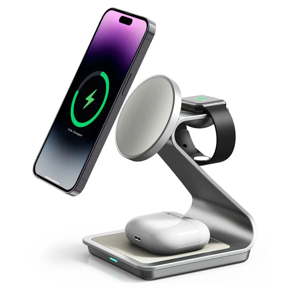 Cargador Inalámbrico Magnético 3 en 1 para Dispositivos Apple