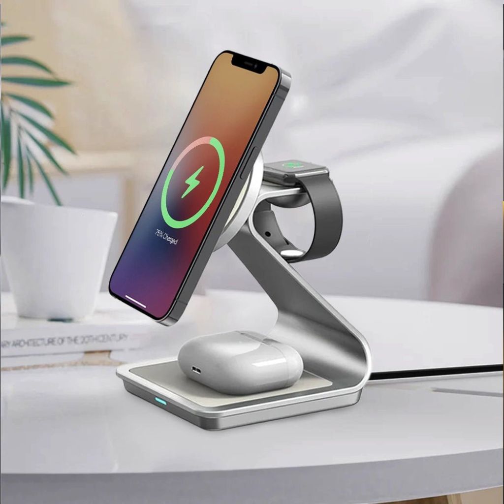 Cargador Inalámbrico Magnético 3 en 1 para Dispositivos Apple