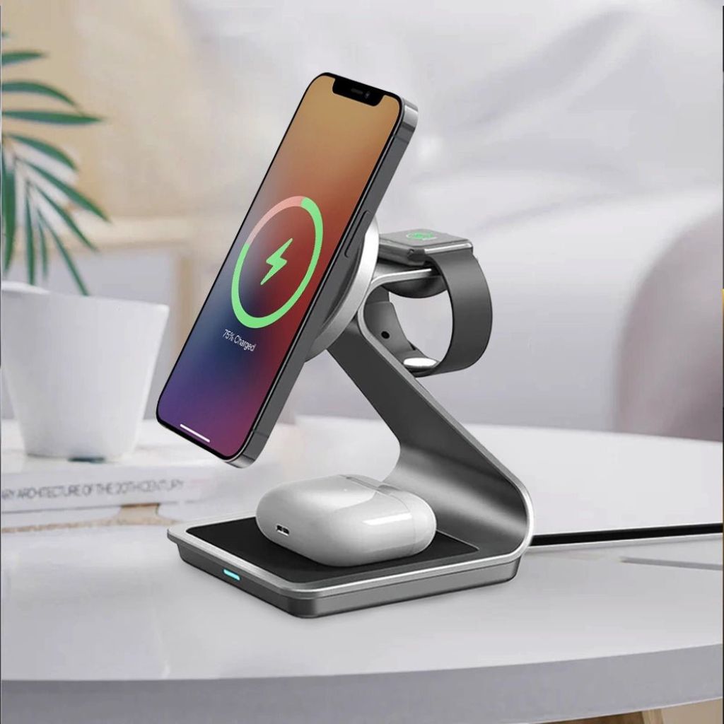 Cargador Inalámbrico Magnético 3 en 1 para Dispositivos Apple