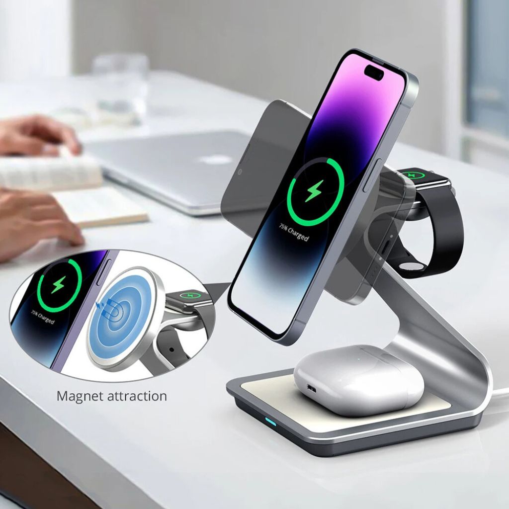 Cargador Inalámbrico Magnético 3 en 1 para Dispositivos Apple