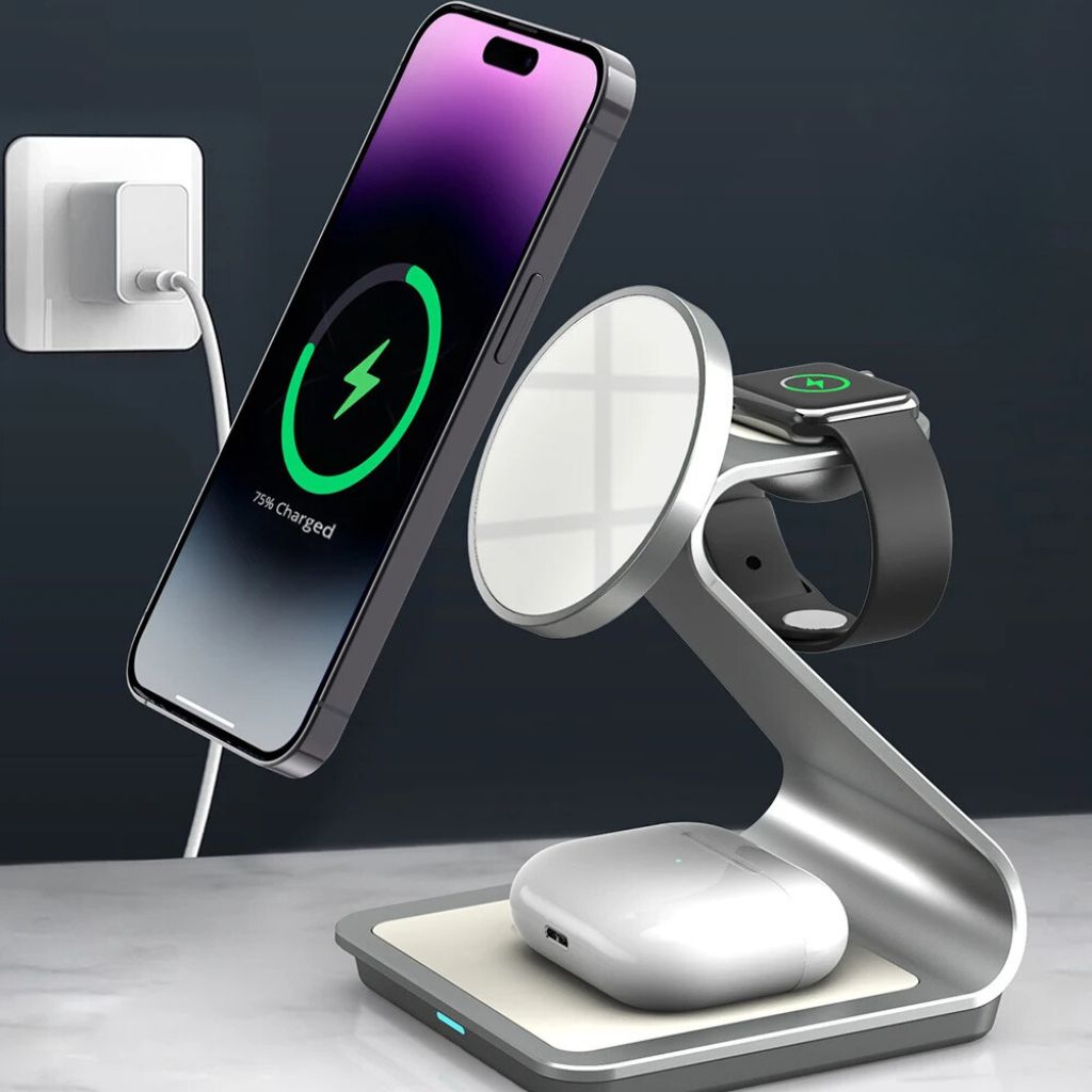 Cargador Inalámbrico Magnético 3 en 1 para Dispositivos Apple