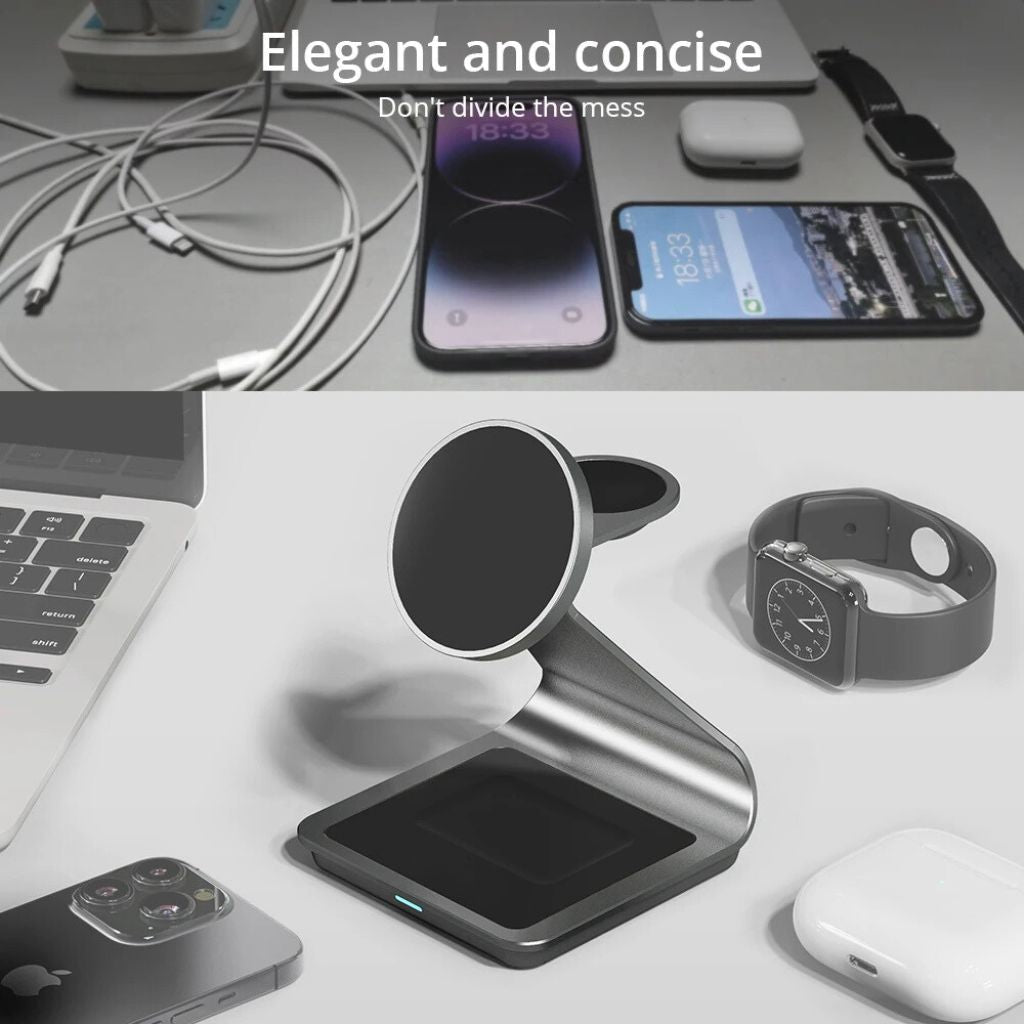 Cargador Inalámbrico Magnético 3 en 1 para Dispositivos Apple