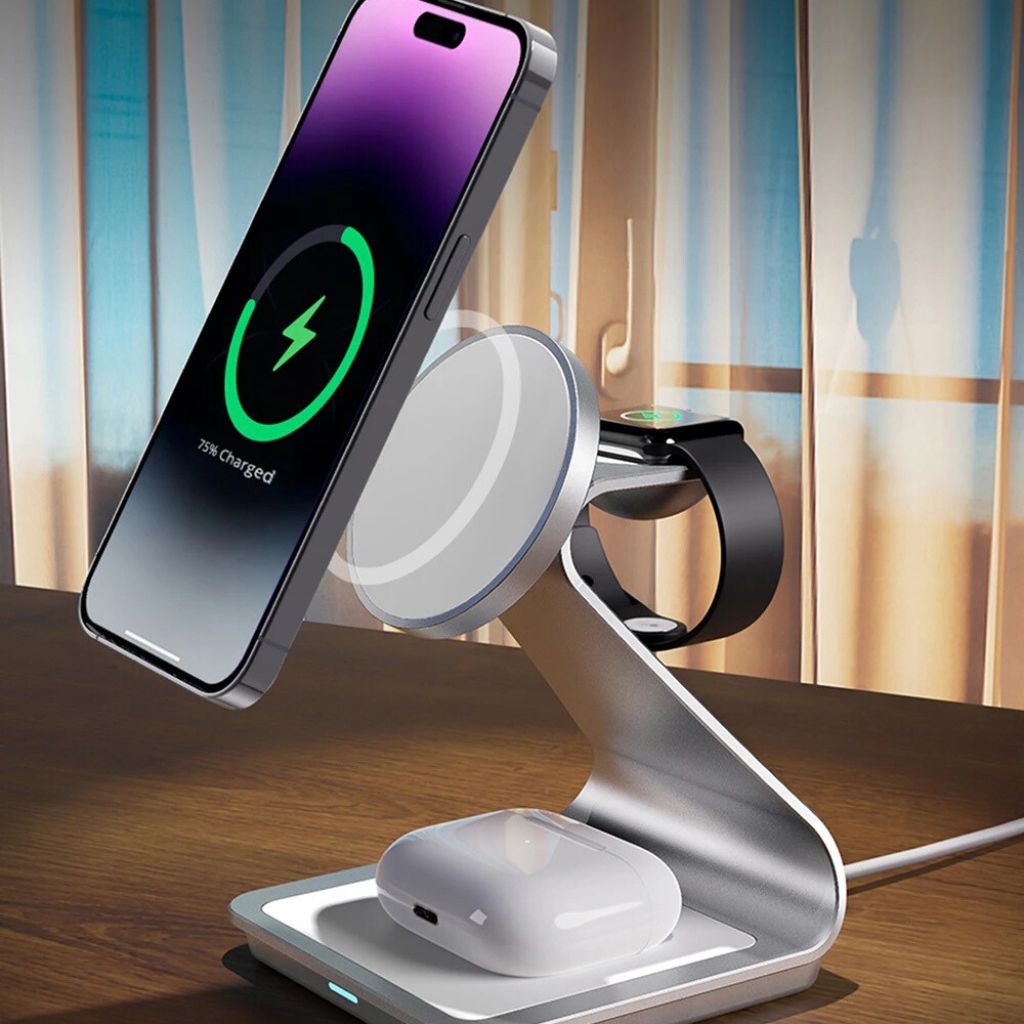 Cargador Inalámbrico Magnético 3 en 1 para Dispositivos Apple