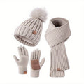 Conjunto de Invierno 3 en 1 con Gorro de Punto, Bufanda y Guantes con Pantalla Táctil – Elegante y Cálido para Días Fríos