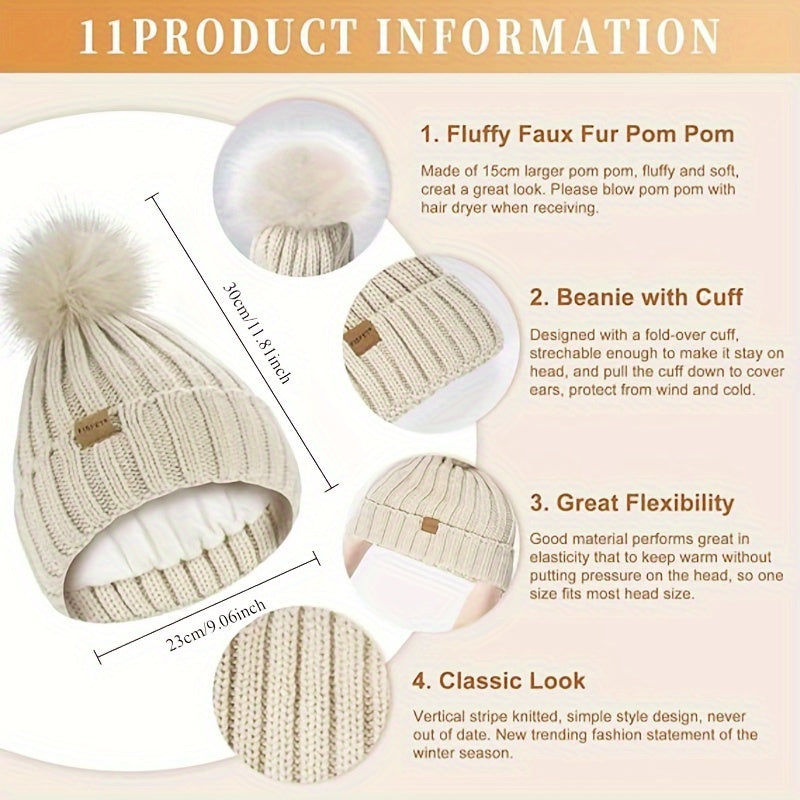 Conjunto de Invierno 3 en 1 con Gorro de Punto, Bufanda y Guantes con Pantalla Táctil – Elegante y Cálido para Días Fríos