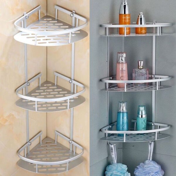 Estante de Esquina de Baño de Aluminio de 3 Niveles – Plata