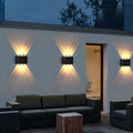 Lámpara de pared solar LED para exterior | Detector de movimiento con iluminación hacia arriba y hacia abajo | Negro