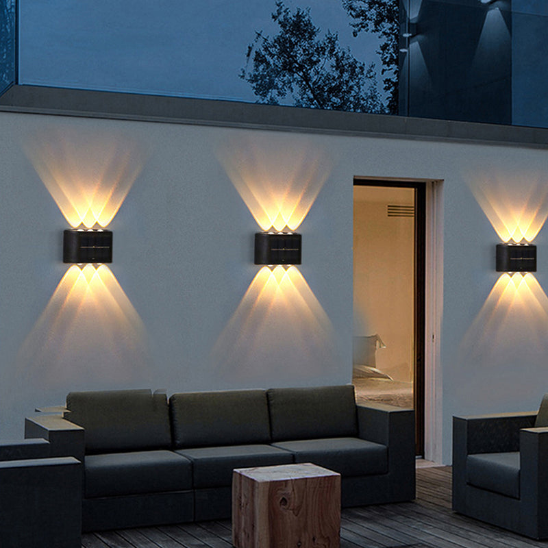 Lámpara de pared solar LED para exterior | Detector de movimiento con iluminación hacia arriba y hacia abajo | Negro
