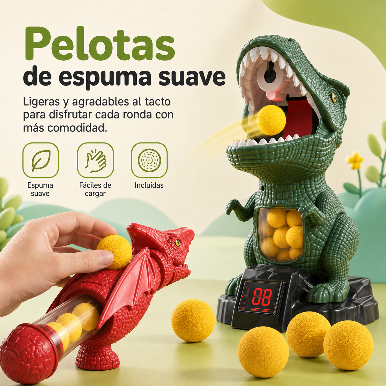 DINOPOP BLASTER – Jeu de tir de dinosaures pour enfants avec des balles en mousse souple et une cible