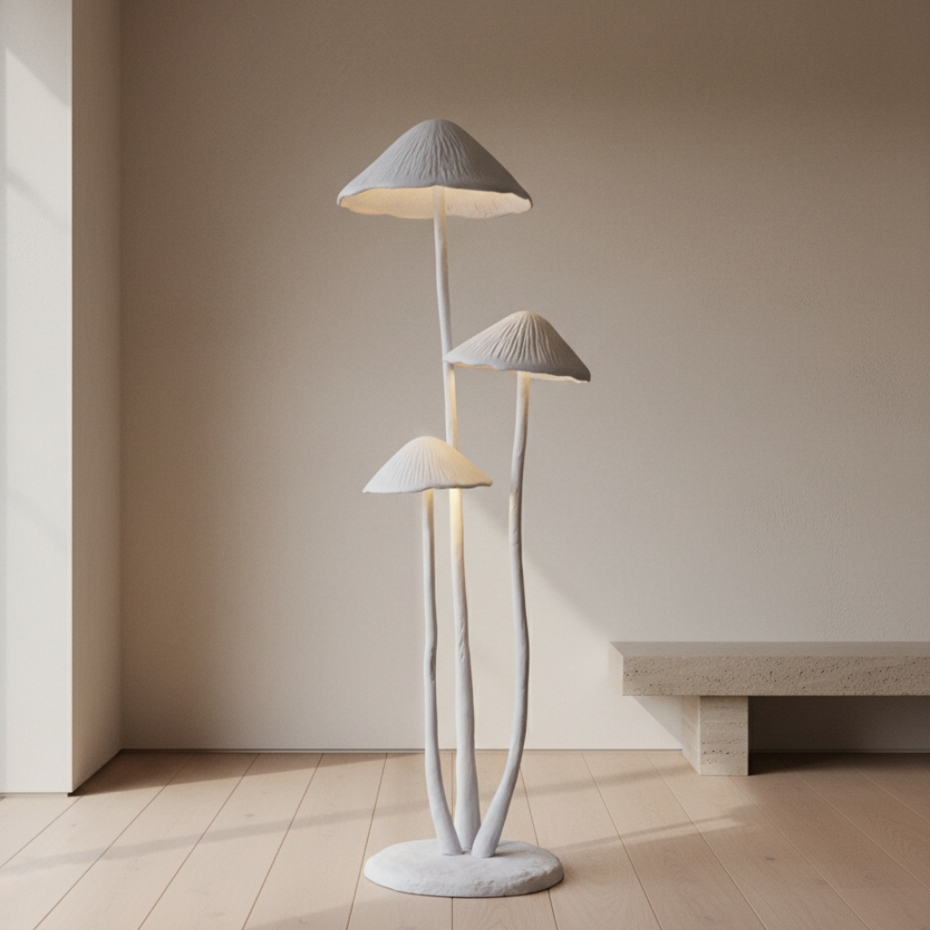 Lámpara de Pie Escultural en Forma de Hongo – Luz LED Moderna para Espacios Habitables