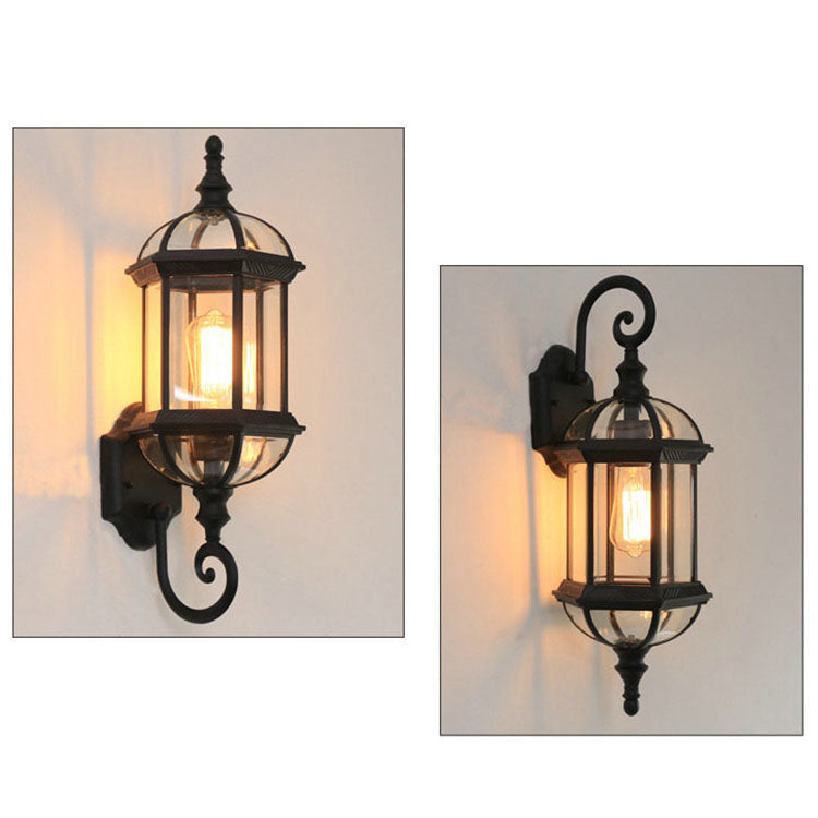 Lámpara de pared exterior hexagonal de aluminio y vidrio vintage tradicional a prueba de agua de 1 luz para jardín | Brehn