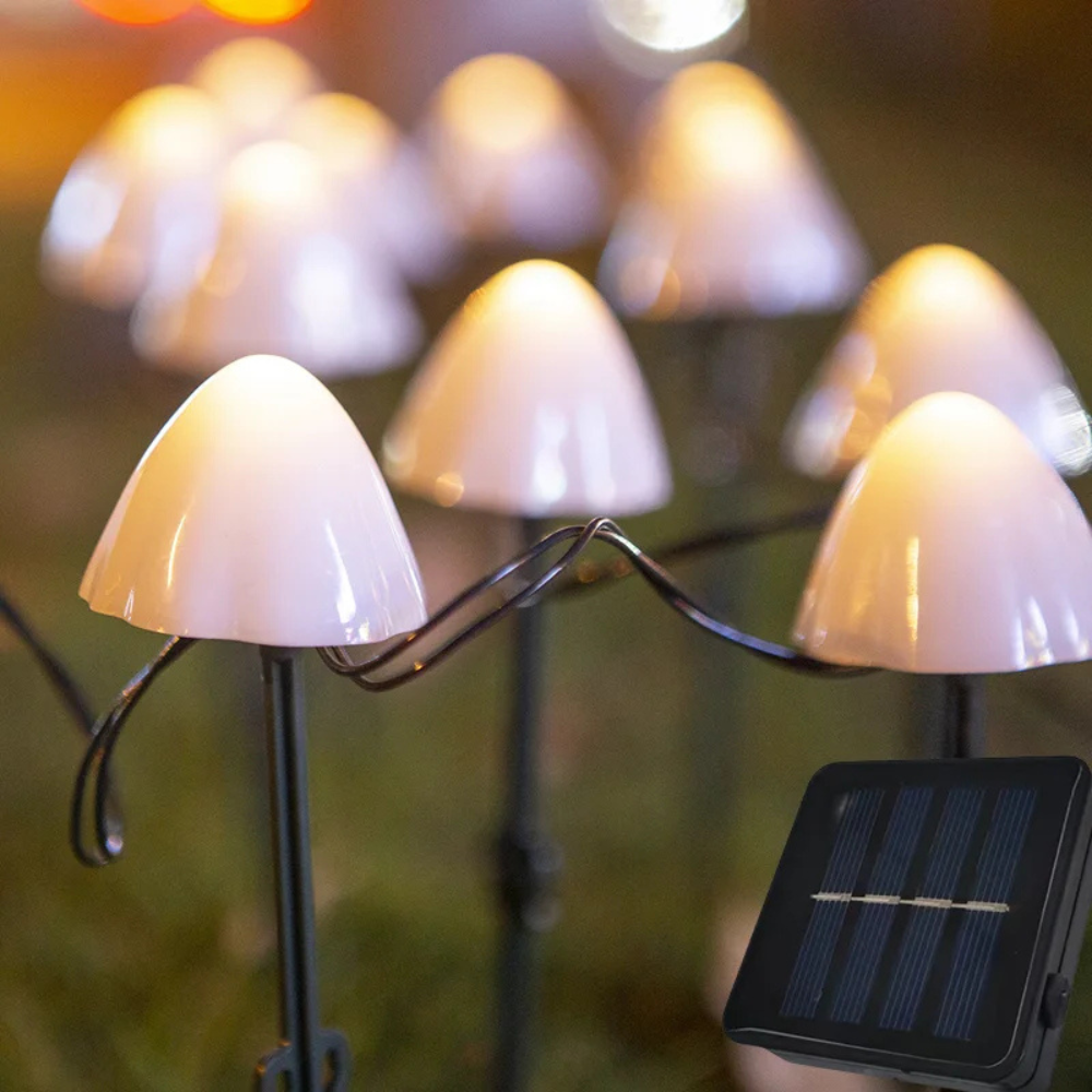 MushroomGlow | Luces de Cadena Solares Decorativas en Forma de Hongo para Decoración de Patio o Jardín