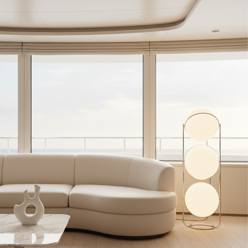 Colección Orbis | Lámpara de Pie Moderna y Elegante con Marco de Cromo para Decoración de Sala de Estar