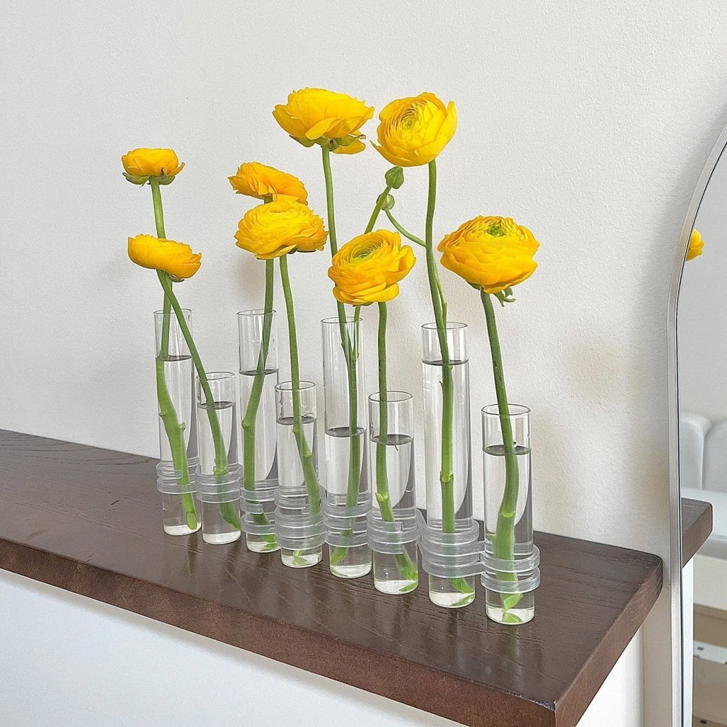 BowLift | Jarrones de Flores Flexibles con Bisagras | Jarrón de Tubo de Vidrio Moderno