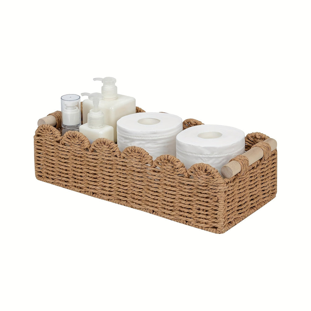 Cesta de Almacenamiento Tejida Boho con Borde de Abanico – Decorativa y Práctica para Cualquier Interior