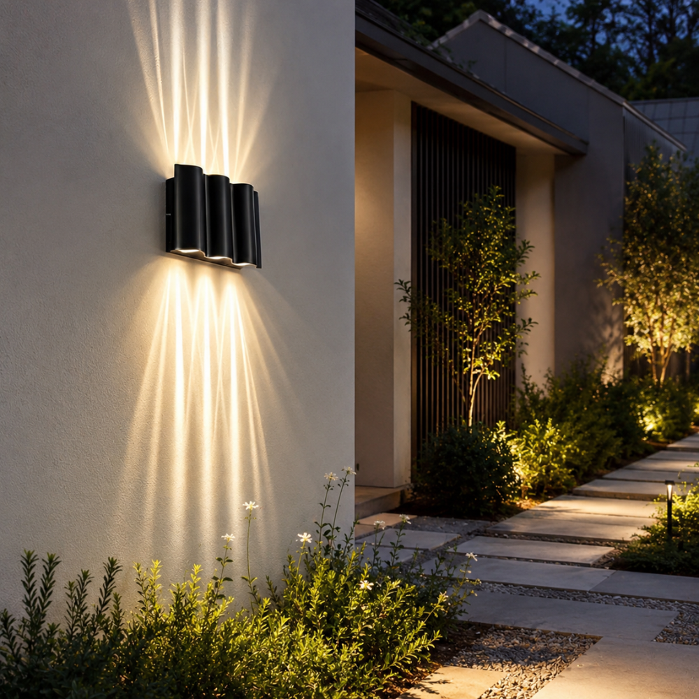 NoirLume | Aplique de pared exterior moderno y elegante con diseño de ondas