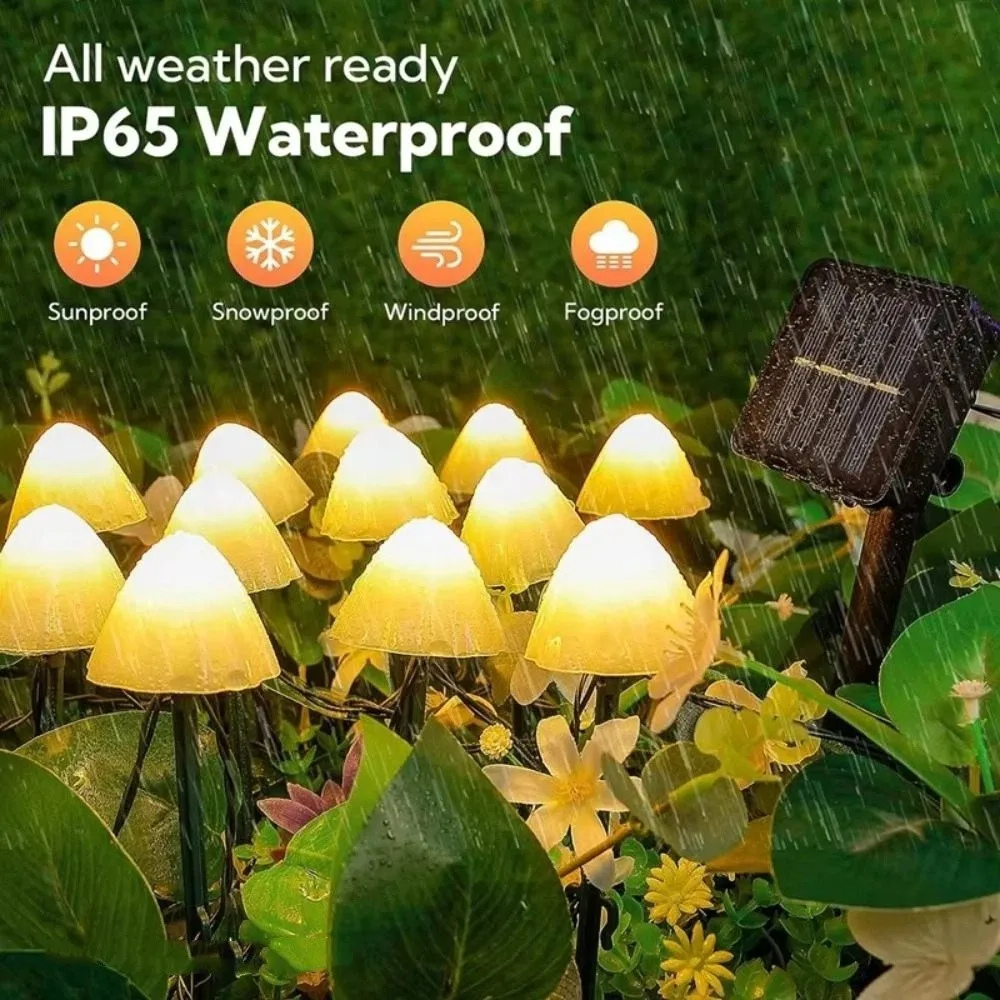 MushroomGlow | Luces de Cadena Solares Decorativas en Forma de Hongo para Decoración de Patio o Jardín