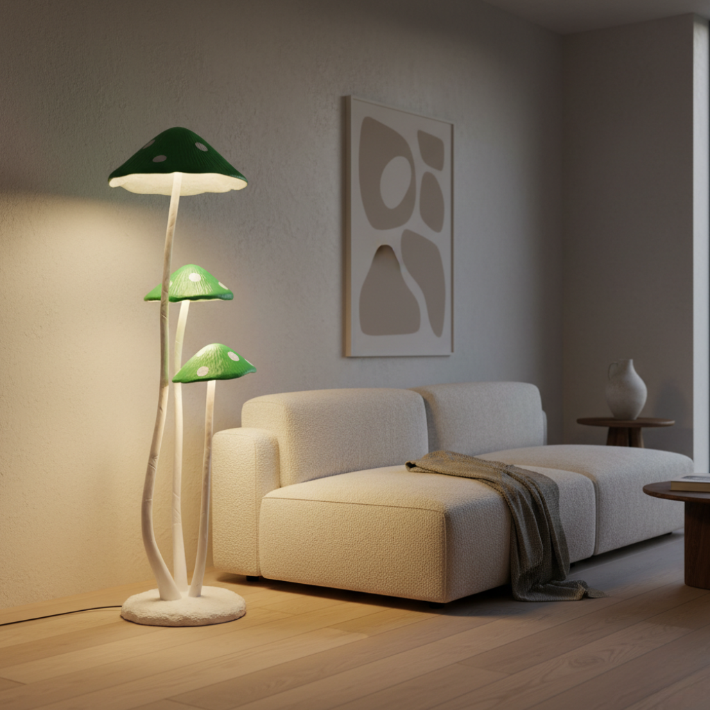 Lámpara de Pie Escultural en Forma de Hongo – Luz LED Moderna para Espacios Habitables
