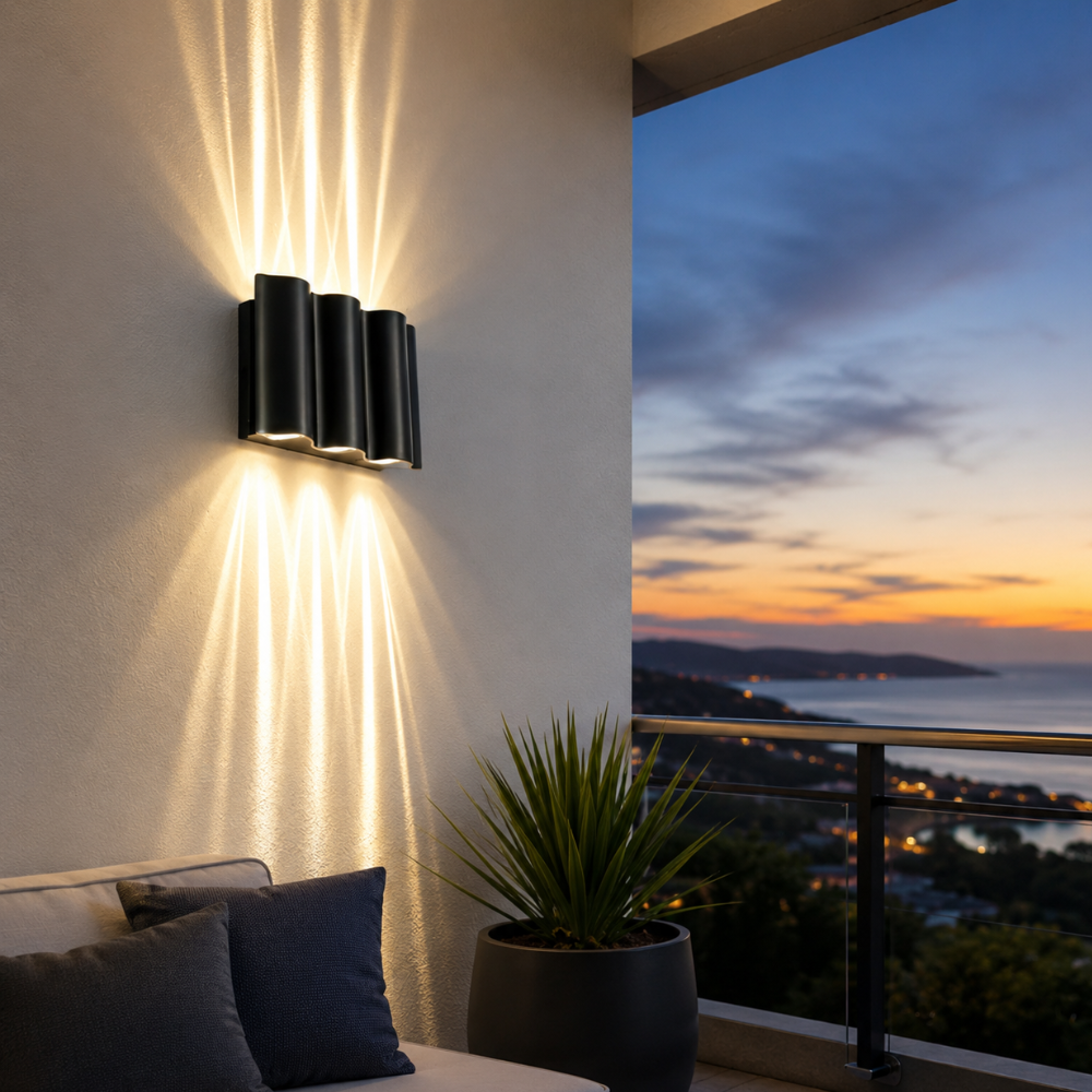 NoirLume | Aplique de pared exterior moderno y elegante con diseño de ondas