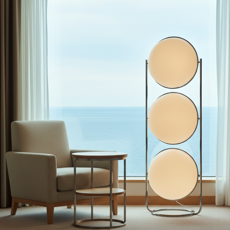 Colección Orbis | Lámpara de Pie Moderna y Elegante con Marco de Cromo para Decoración de Sala de Estar