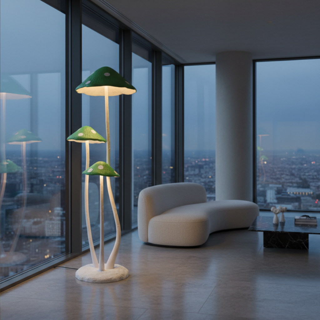 Lámpara de Pie Escultural en Forma de Hongo – Luz LED Moderna para Espacios Habitables