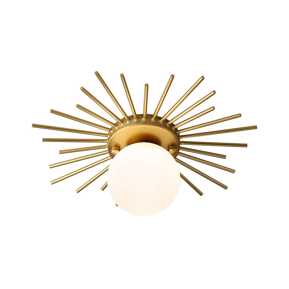 Lámpara de techo con cuerpo de vidrio satinada en diseño dorado