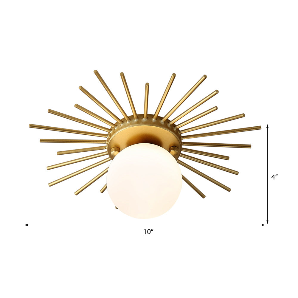 Lámpara de techo con cuerpo de vidrio satinada en diseño dorado