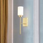 Lámpara de pared de tubo de vidrio opalino modernista 1 bombilla, accesorio de iluminación de pared de latón con brazo de lápiz de metal