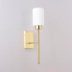 Lámpara de pared de tubo de vidrio opalino modernista 1 bombilla, accesorio de iluminación de pared de latón con brazo de lápiz de metal