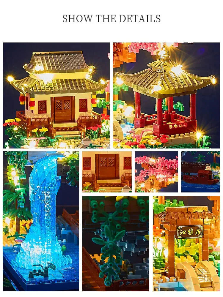 3320PCS Bloques Casa en el Árbol Diamante Construcción Jardín Arquitectura Cascada Luz DIY Ladrillos Juguete para Niños Adultos Regalo