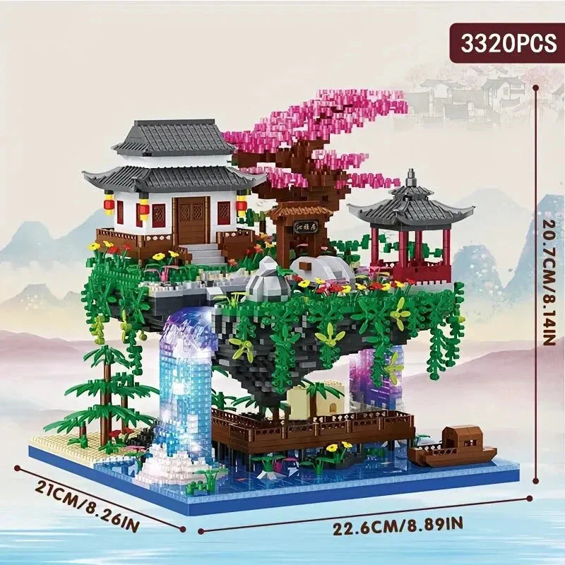 3320PCS Bloques Casa en el Árbol Diamante Construcción Jardín Arquitectura Cascada Luz DIY Ladrillos Juguete para Niños Adultos Regalo