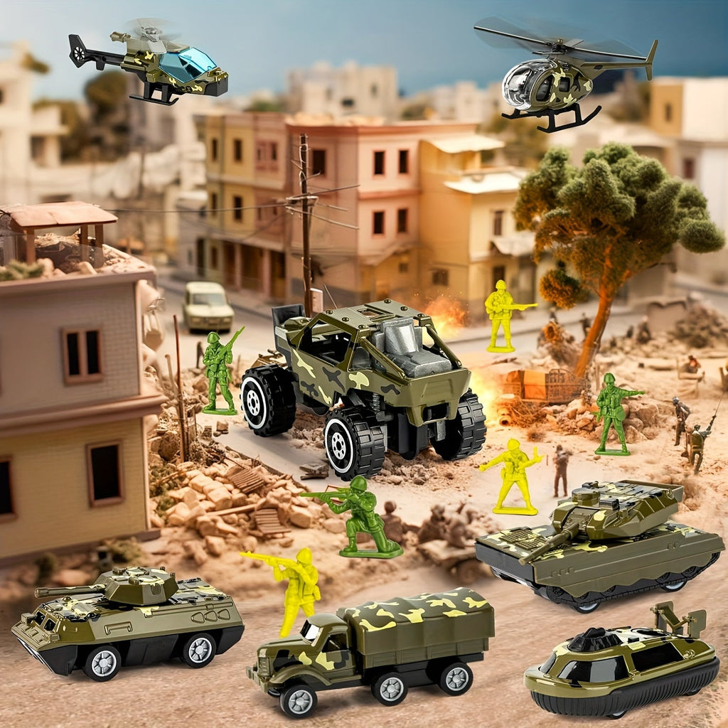 ArmyForce 14-en-1 Set de Juguetes Militares - Camión con Tanques, Soldados y Efectos de Sonido