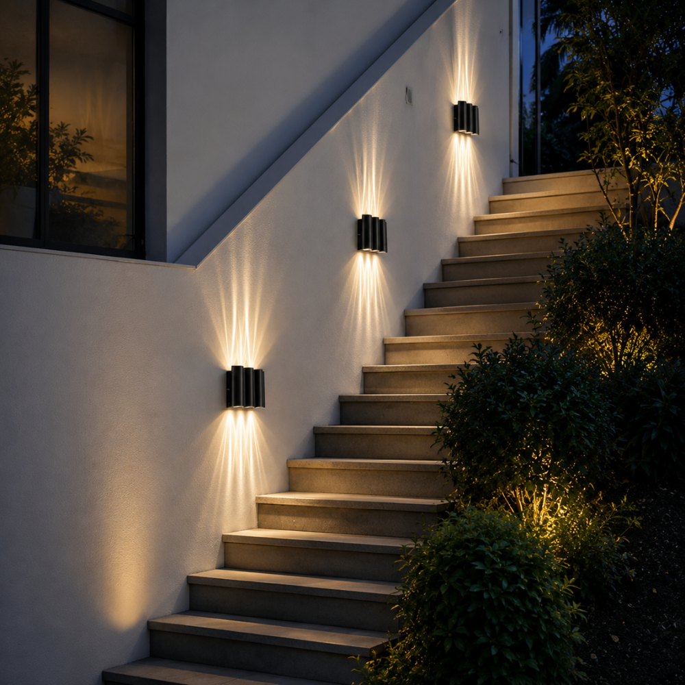 NoirLume | Aplique de pared exterior moderno y elegante con diseño de ondas