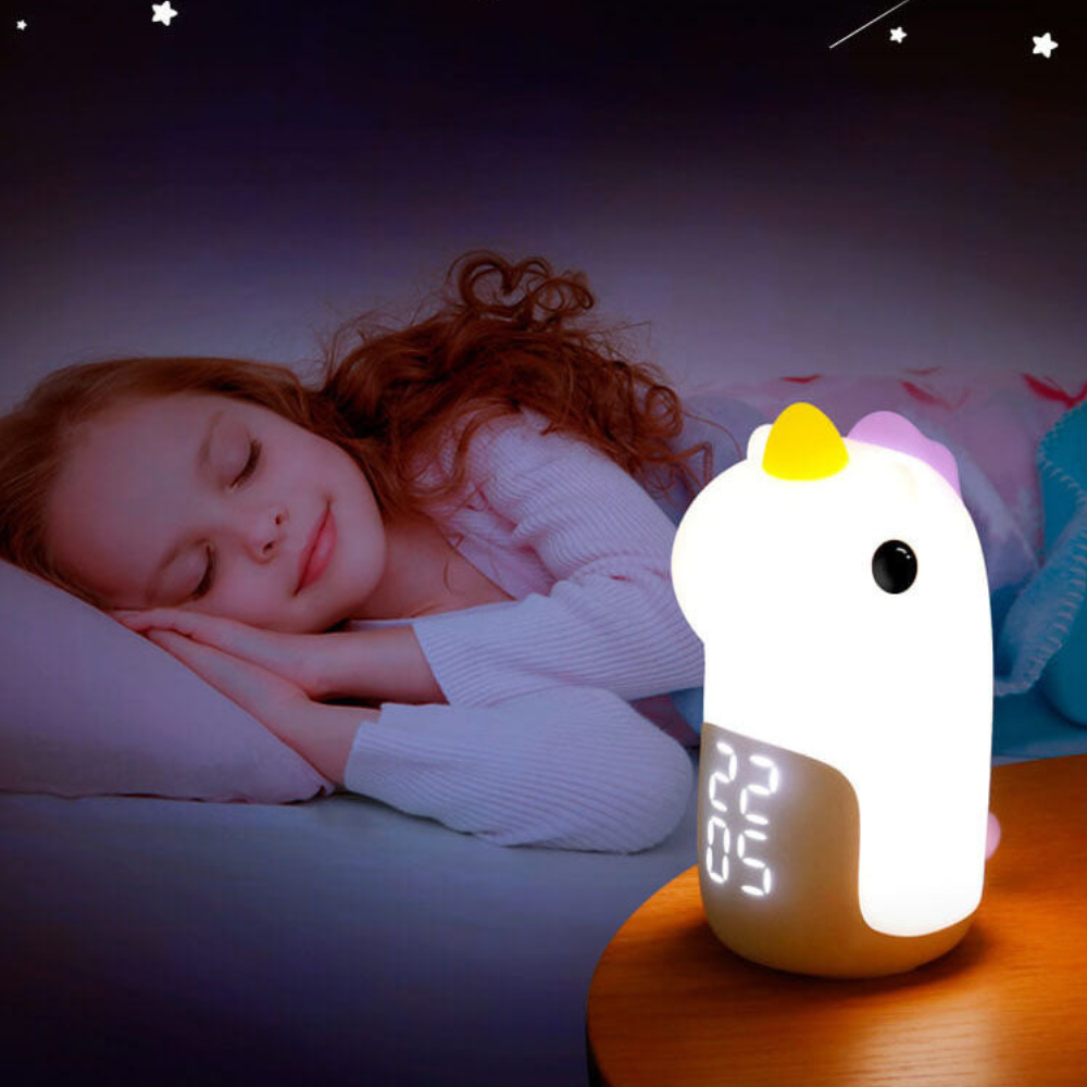 Luz Nocturna LED de Unicornio Mágico y Reloj Despertador para Niños