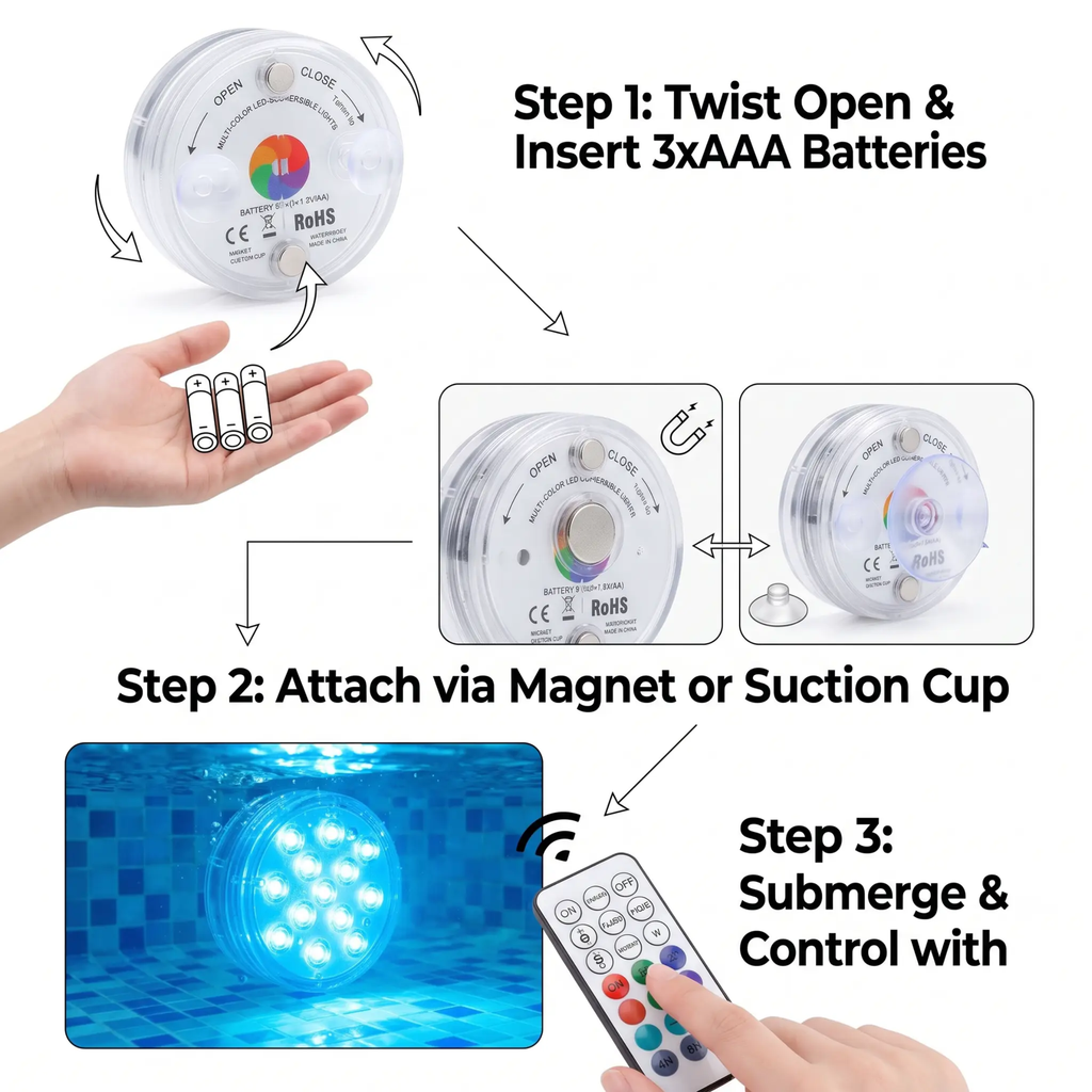 Luz LED de Succión Magnética Impermeable con Control Remoto