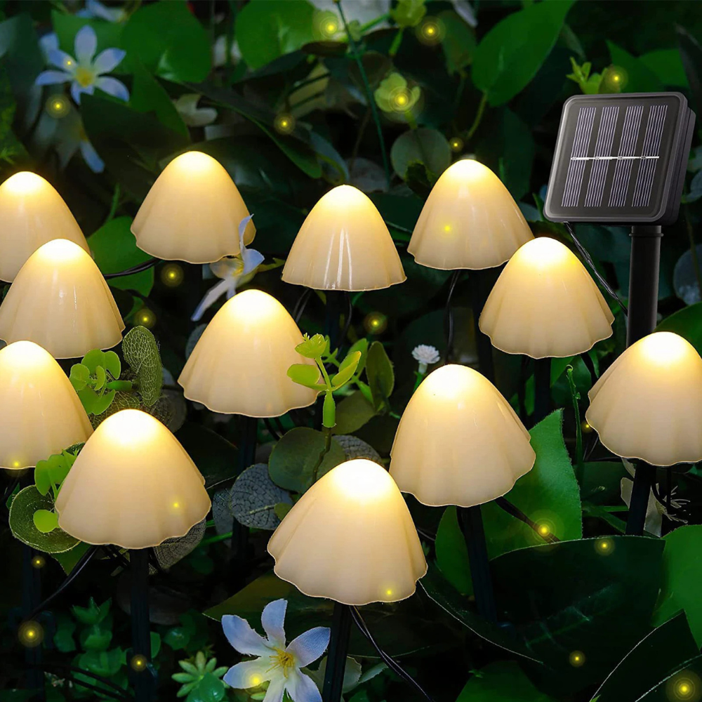 MushroomGlow | Luces de Cadena Solares Decorativas en Forma de Hongo para Decoración de Patio o Jardín